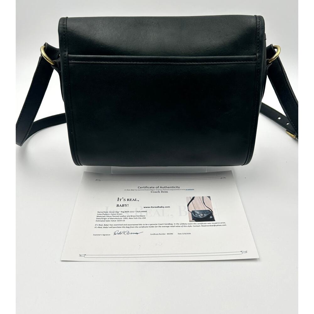 VTG Rare Green Coach Devon Turnlock Bag 9908 NYC USA Leather Crossbody with COA - Picture 2 of 6